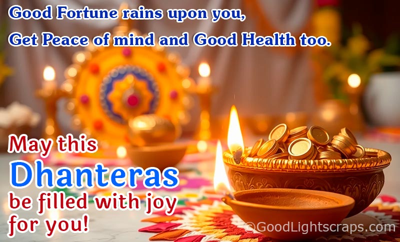 Happy dhanteras image wish for good fortune, peace of mind and good health