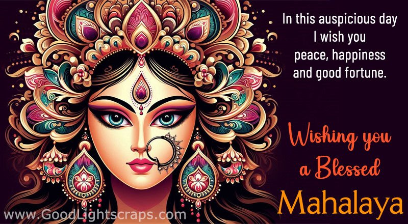 Face of Goddess Durga and written Blessed Mahalaya in English