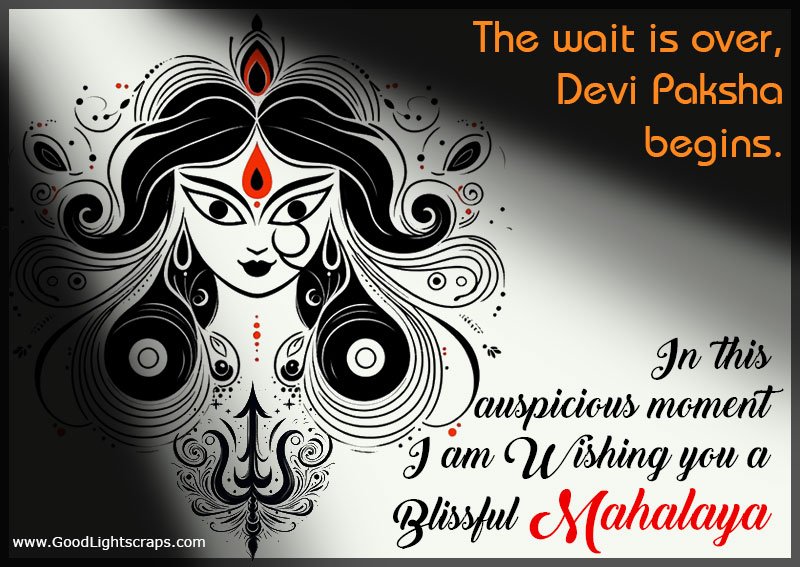 Face of Goddess Durga and written Blessed Mahalaya in English