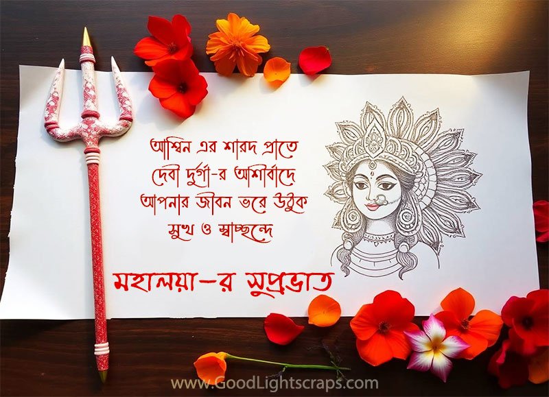 Mahalaya good morning image with bengali text