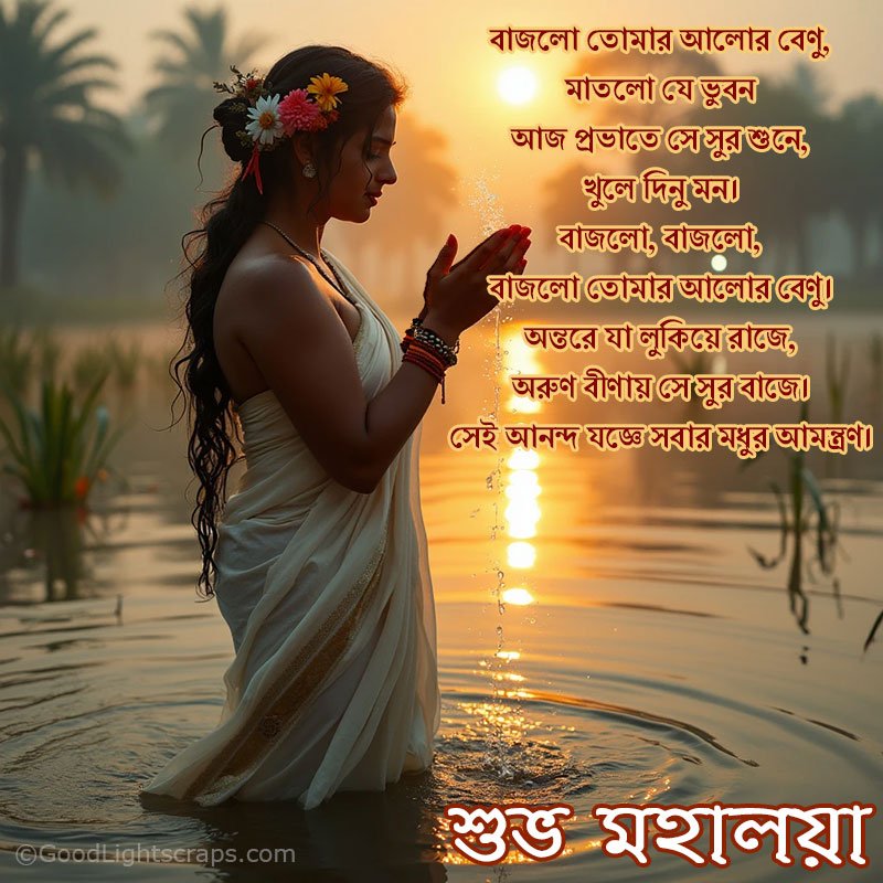 Mahalaya good morning image with bengali text